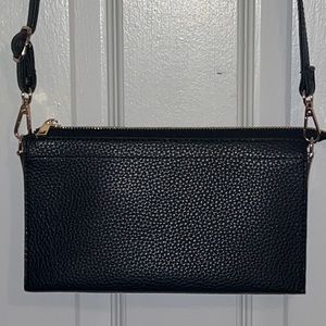 Black Pebbled Faux Leather Crossbody Handbag